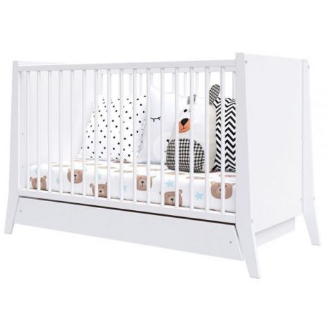 Patut copii din lemn Hubners Cosmo 120x60 cm alb cu sertar - poza 2