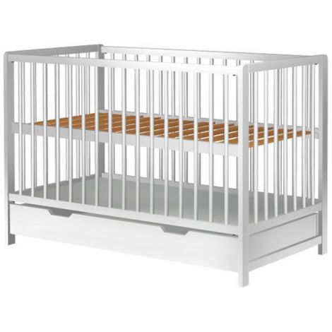 Patut copii din lemn Hubners Dominic 120x60 cm alb cu sertar - poza 1