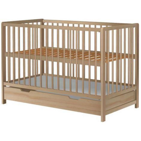 Patut copii din lemn Hubners Dominic 120x60 cm natur cu sertar - poza 1