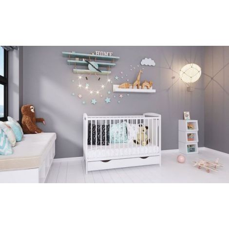 Patut copii din lemn Hubners Karly 120x60 alb cu sertar - poza 2
