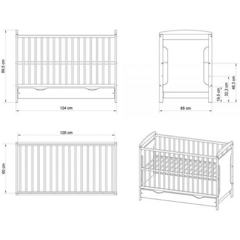 Patut copii din lemn Hubners Karly 120x60 alb cu sertar - poza 3