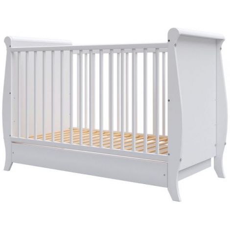 Patut copii din lemn Hubners Mara 120x60 cm alb cu sertar - poza 1
