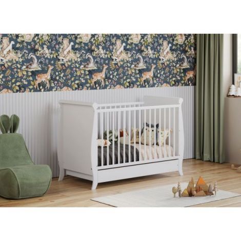 Patut copii din lemn Hubners Mara 120x60 cm alb cu sertar - poza 3