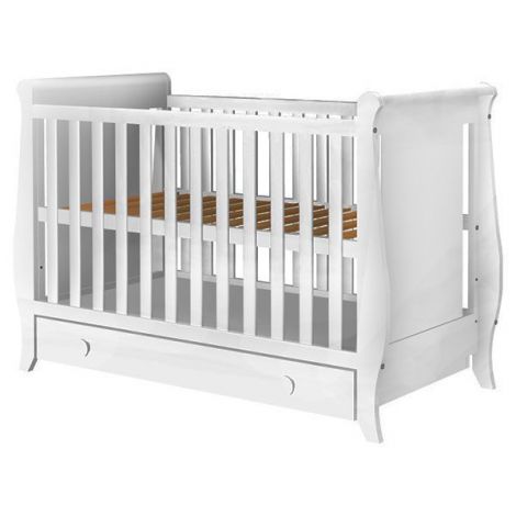 Patut copii din lemn Hubners Mira 120x60 cm alb cu sertar - poza 1