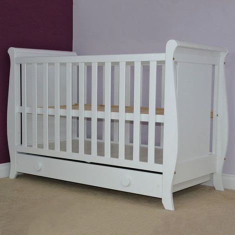 Patut copii din lemn Hubners Mira 120x60 cm alb cu sertar - poza 2