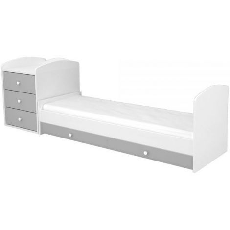 Patut copii transformabil din lemn cu 4 sertare Hubners Patrik Kombi 120x60 cm alb grafit - poza 3