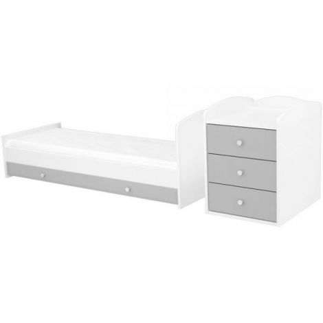 Patut copii transformabil din lemn cu 4 sertare Hubners Patrik Kombi 120x60 cm alb grafit - poza 4