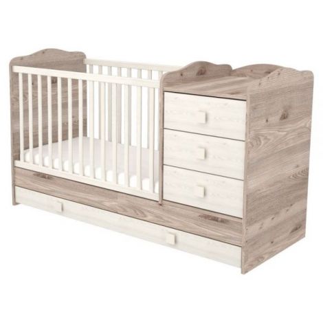 Patut copii transformabil din lemn cu 4 sertare Hubners Sofia Kombi 120x60 cm crem nisip - poza 1