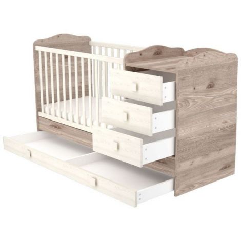 Patut copii transformabil din lemn cu 4 sertare Hubners Sofia Kombi 120x60 cm crem nisip - poza 2