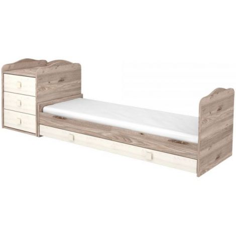 Patut copii transformabil din lemn cu 4 sertare Hubners Sofia Kombi 120x60 cm crem nisip - poza 4