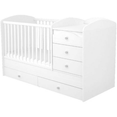 Patut copii transformabil din lemn cu 5 sertare Hubners Matei Maxi Kombi 120x70 cm alb