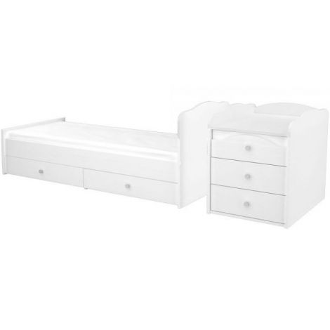 Patut copii transformabil din lemn cu 5 sertare Hubners Matei Maxi Kombi 120x70 cm alb - poza 4