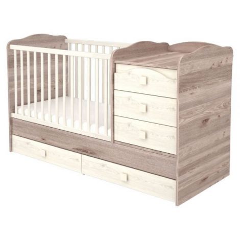 Patut copii transformabil din lemn cu 5 sertare Hubners Sofia Maxi Kombi 120x70 cm crem nisip - poza 1