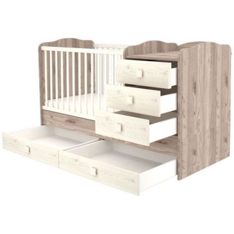 Patut copii transformabil din lemn cu 5 sertare Hubners Sofia Maxi Kombi 120x70 cm crem nisip - poza 2