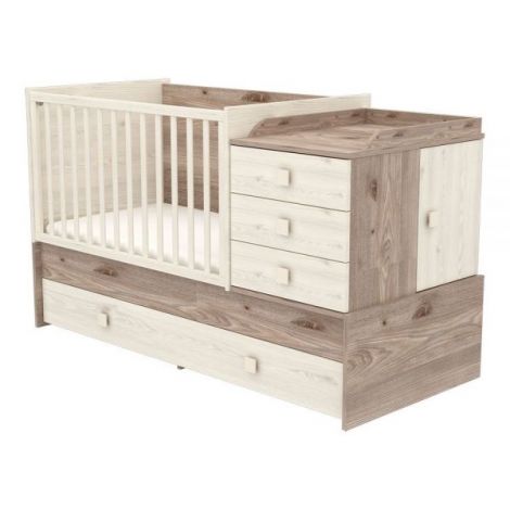 Patut copii transformabil din lemn cu 5 sertare Hubners Sofia Multi Kombi 120x70 cm crem nisip - poza 1