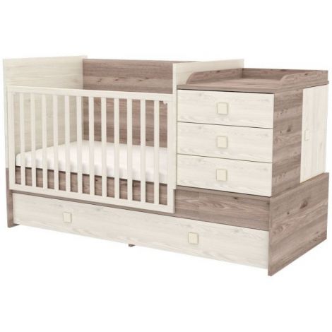 Patut copii transformabil din lemn cu 5 sertare Hubners Sofia Multi Kombi 120x70 cm crem nisip - poza 3