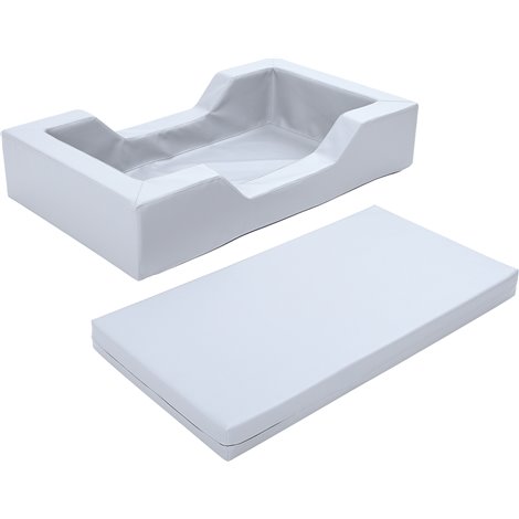 Patut pentru cresa gri, 128 x 75 x 25 cm, din spuma, cu decupaj pentru acces, saltea 8 cm grosime inclusa, stivuibil - poza 1