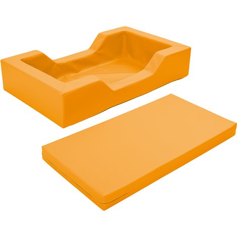 Patut pentru cresa orange, 128 x 75 x 25 cm, din spuma, cu decupaj pentru acces, saltea 8 cm grosime inclusa, stivuibil - poza 1