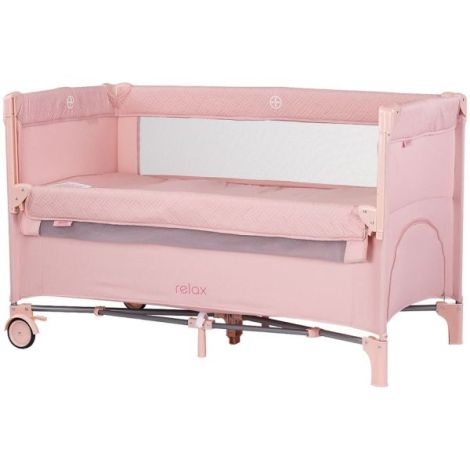 Patut pliabil Chipolino Relax pink marshmallow linen cu laterala culisanta - poza 1