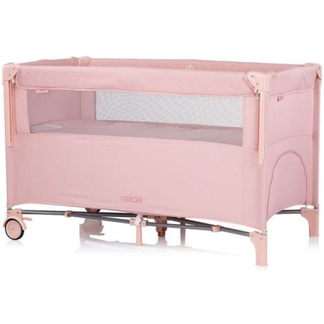 Patut pliabil Chipolino Relax pink marshmallow linen cu laterala culisanta - poza 2