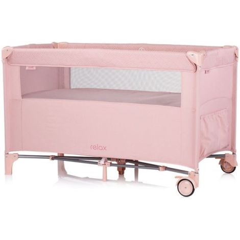 Patut pliabil Chipolino Relax pink marshmallow linen cu laterala culisanta - poza 3
