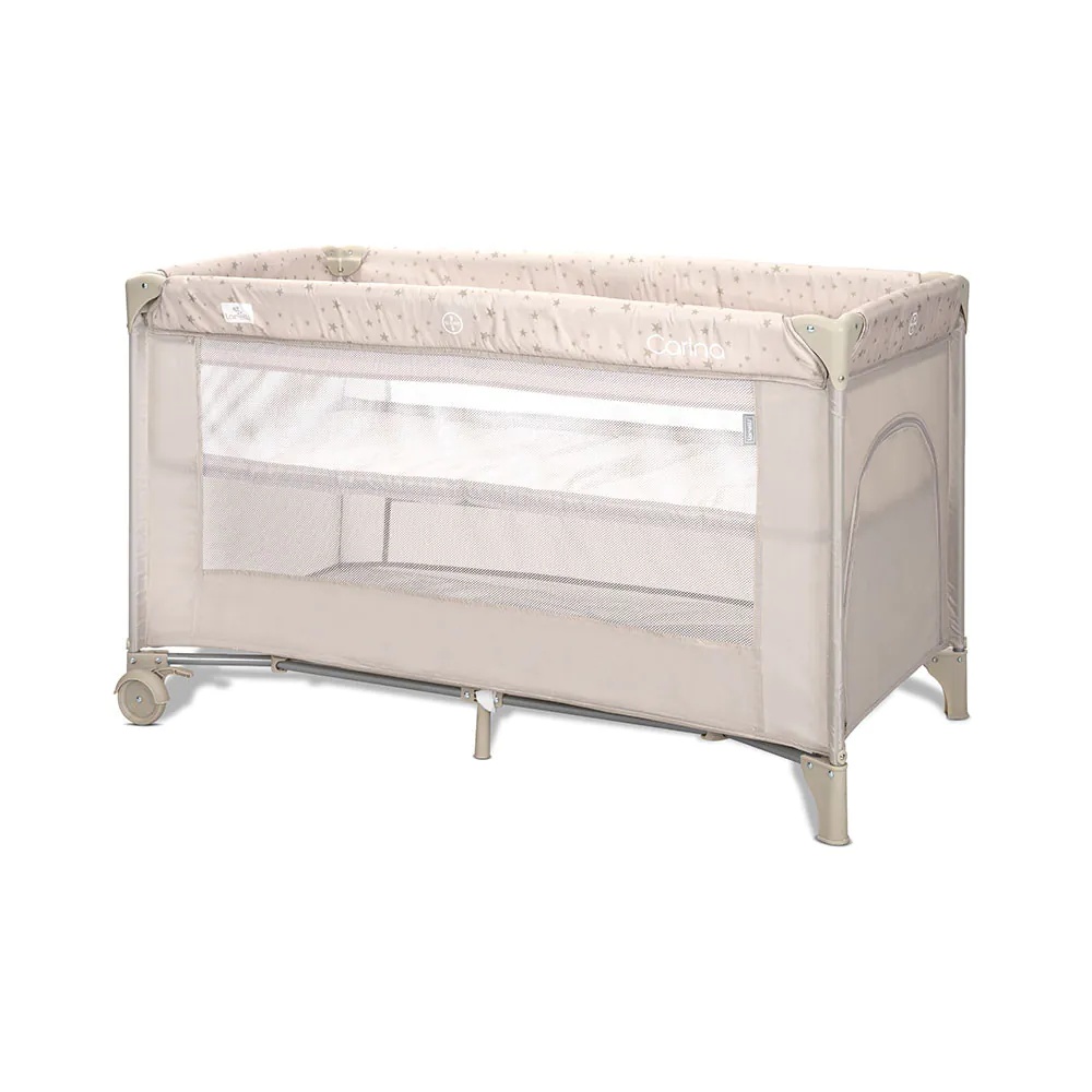 Patut Pliabil cu 2 niveluri Lorelli Classic Carina Beige Stars - poza 1