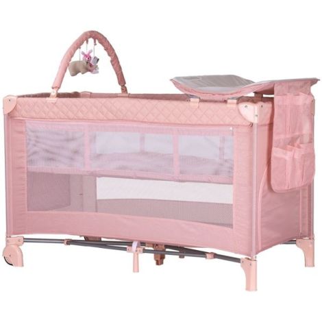 Patut pliabil cu saltea de infasat Chipolino Luna pink marshmallow - poza 1