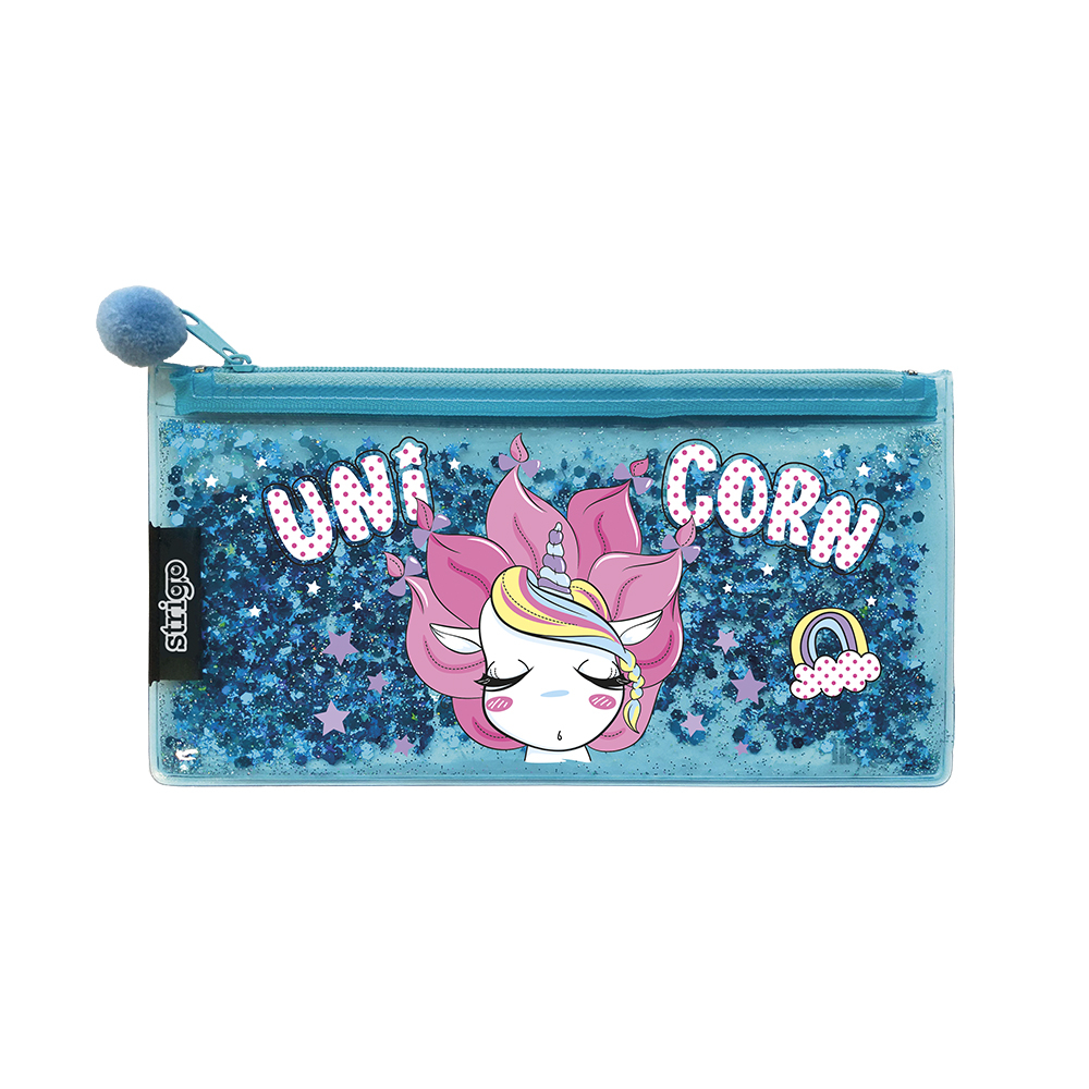 Penar cu un compartiment,neechipat,unicorn cu stelute plutitoare,albastru,210 x 110 x 12 mm