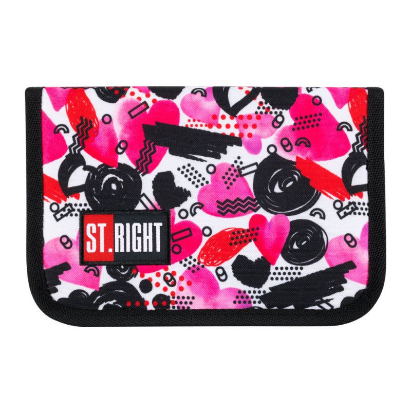 Penar neechipat Inimi colorate,1 compartiment, 2 extensii, negru cu roz,20x14x4 cm
