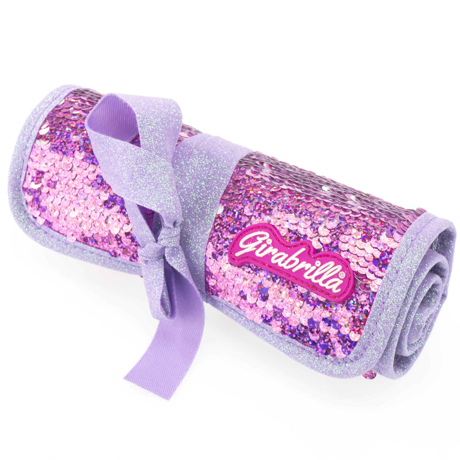 Penar rulabil Girabrilla - cu paiete reversibile si set 12 pixuri gel + 6 markere duble Pink