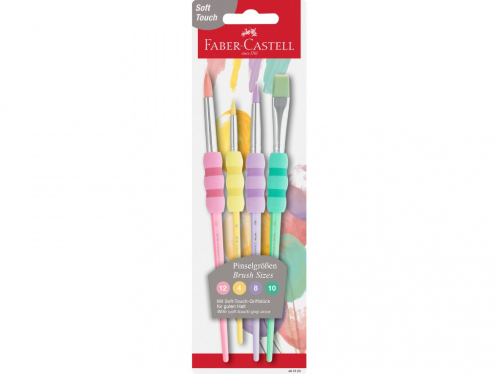 Pensule Faber-Castell Soft Touch pastel, set 4 bucati, grip moale