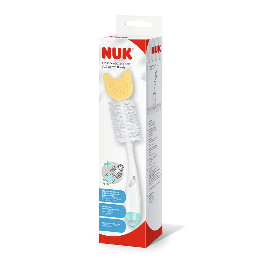 Perie pentru biberoane si suzeta cu burete Nuk 2 in 1 Mint
