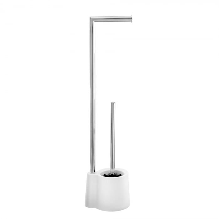 Perie WC cu suport hartie igienica,din inox si polipropilena,alb,70 cm