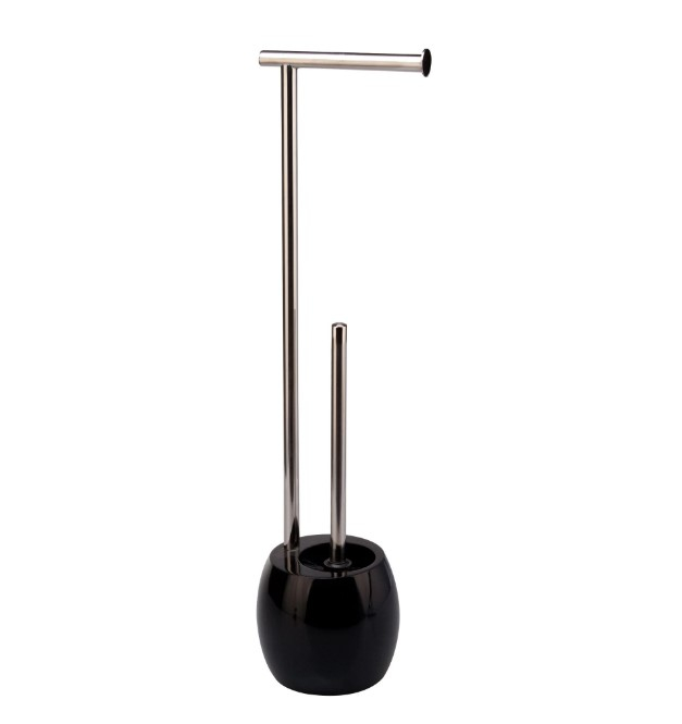 Perie WC cu suport hartie igienica,Rasina,Negru,15x15x60 cm