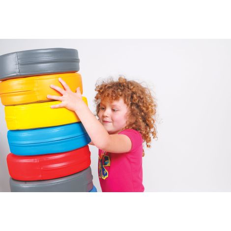 Perna puf rotunda albastra, 30 x 8 cm, din spuma densa, cu baza antiderapanta, pentru uz didactic - poza 2