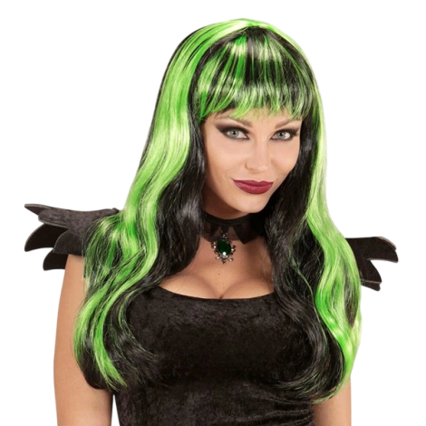 Peruca gothic glam Negru cu Verde - poza 1