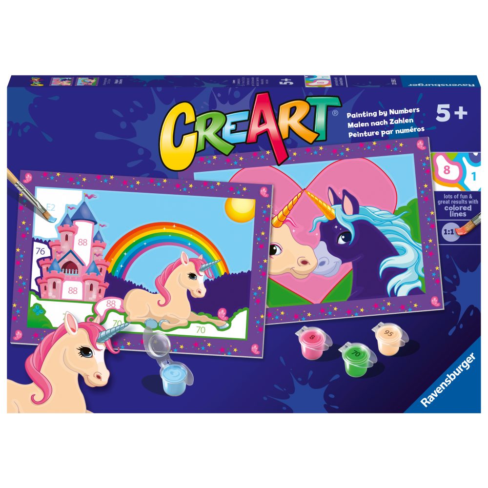 Pictura pe numere pentru copii Ravensburger CreArt 2 sabloane cu unicorni magici - poza 1