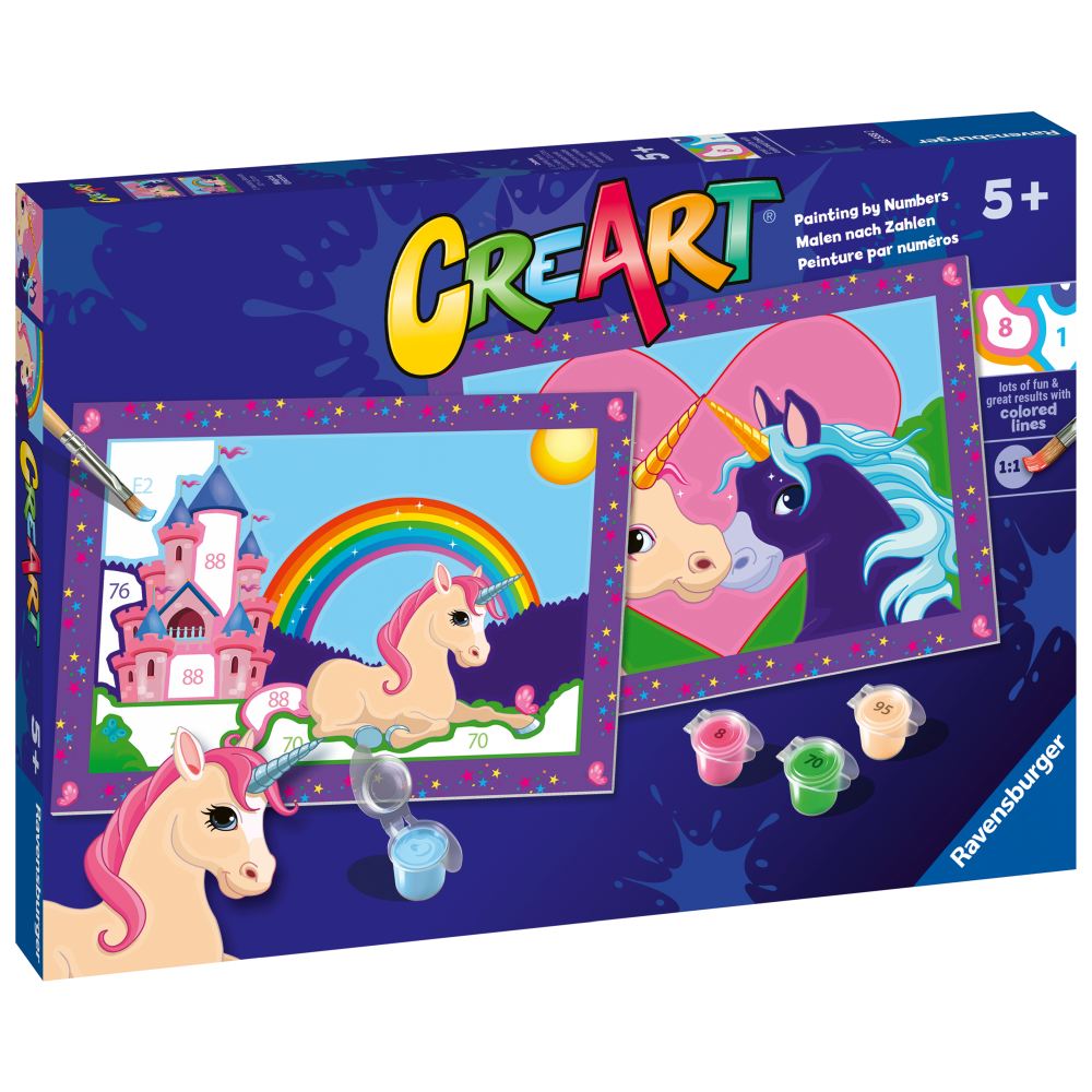Pictura pe numere pentru copii Ravensburger CreArt 2 sabloane cu unicorni magici - poza 2