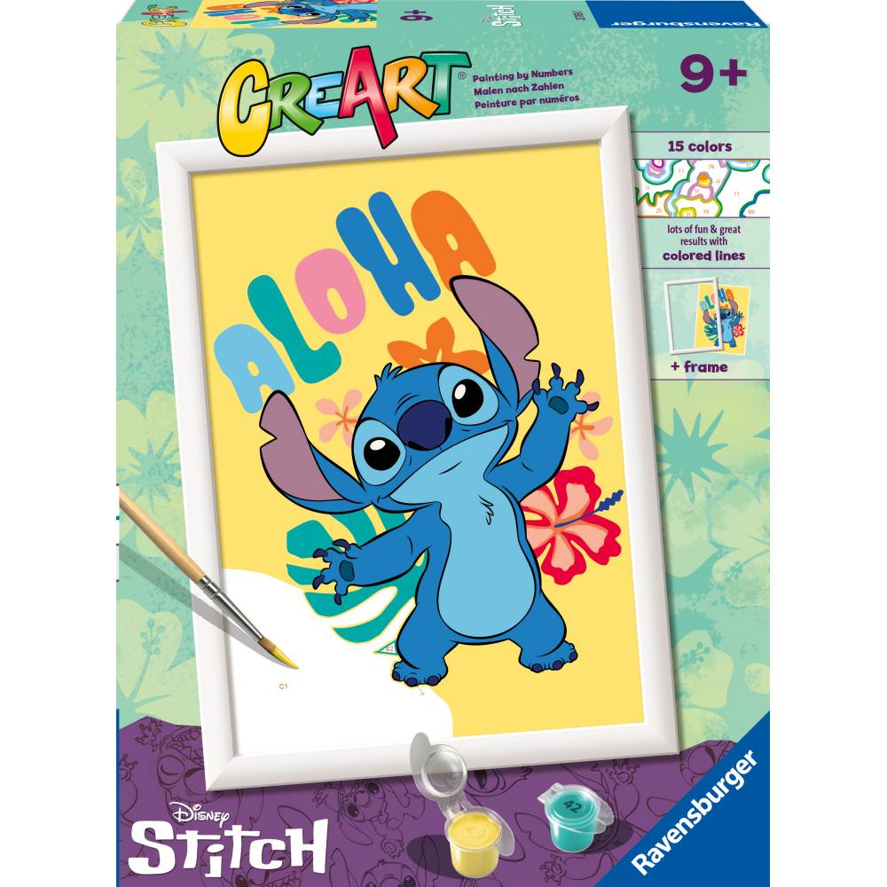 Pictura pe numere pentru copii Ravensburger CreArt Aloha Disney Stitch - poza 1