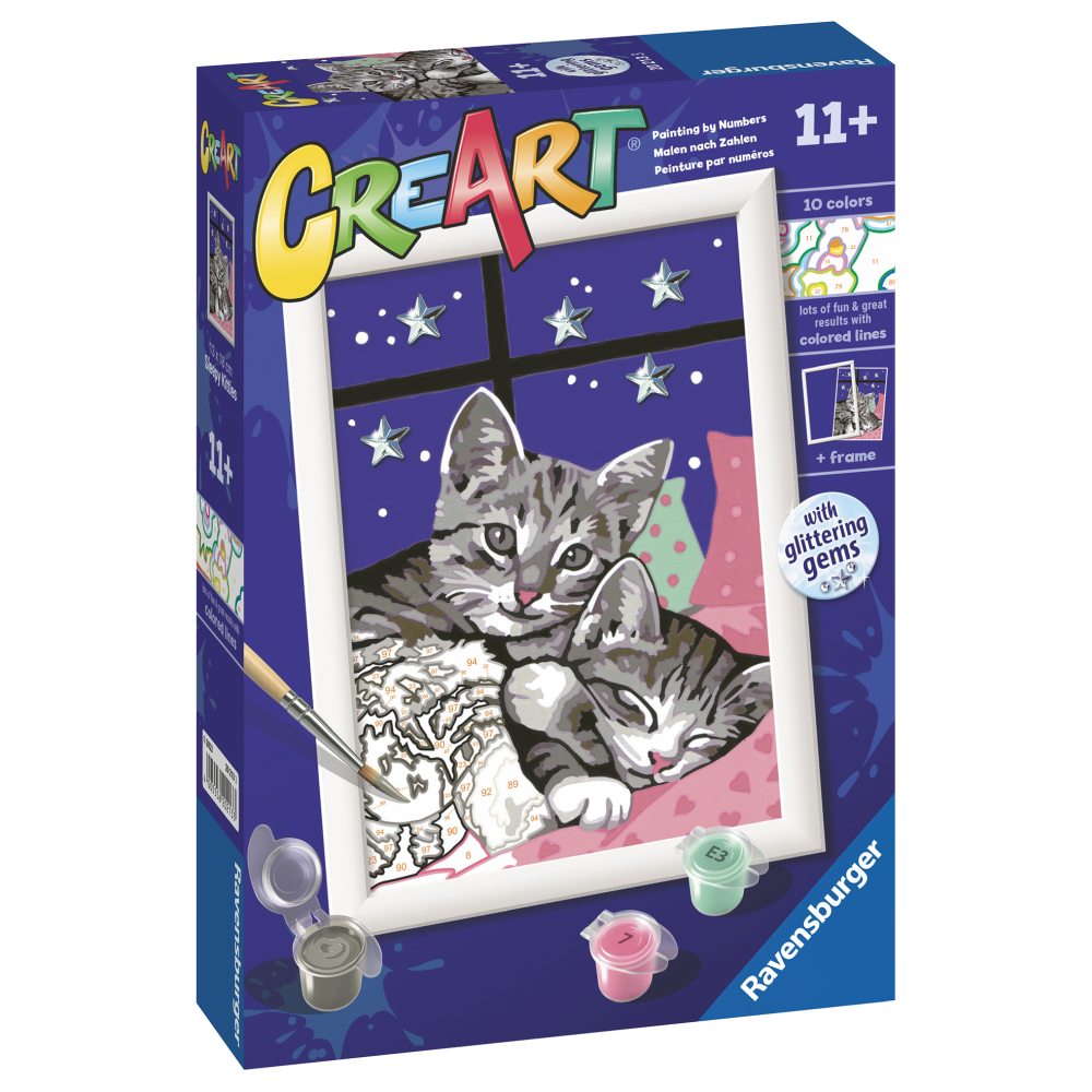 Pictura pe numere pentru copii Ravensburger CreArt pisicute somnoroase cu pietre sclipitoare - poza 2