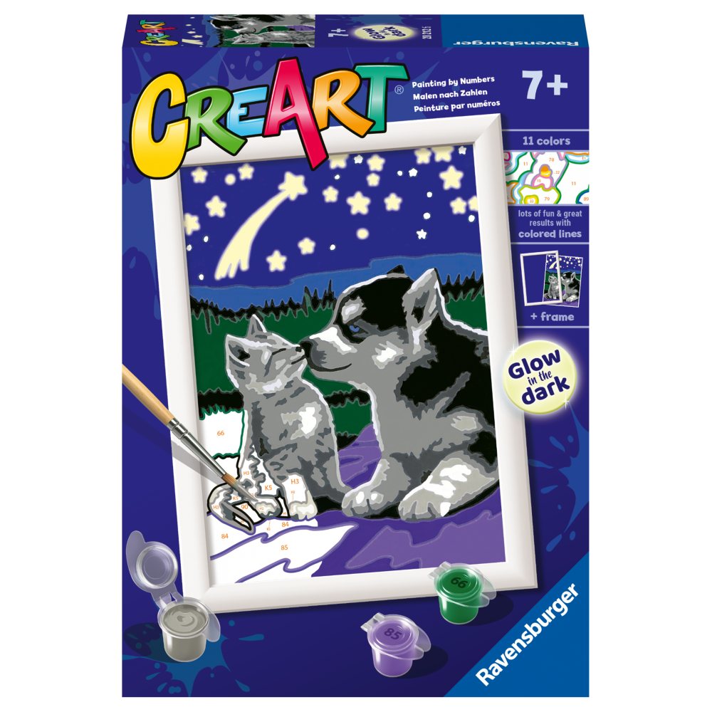Pictura pe numere pentru copii Ravensburger CreArt Prieteni care stralucesc in intuneric - poza 1