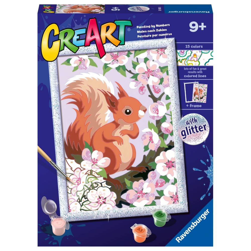 Pictura pe numere pentru copii Ravensburger CreArt Veverita cu sclipici - poza 1