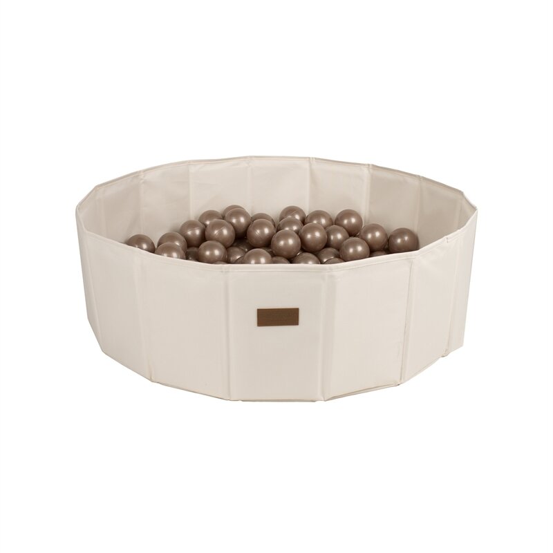 Piscina uscata pliabila, BabyTrold, Cu 100 bile, Fara ftalati si BPA, 80x80x25 cm, 18 luni+, Bej