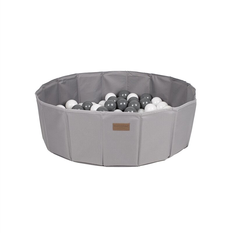 Piscina uscata pliabila, BabyTrold, Cu 100 bile, Fara ftalati si BPA, 80x80x25 cm, 18 luni+, Gri