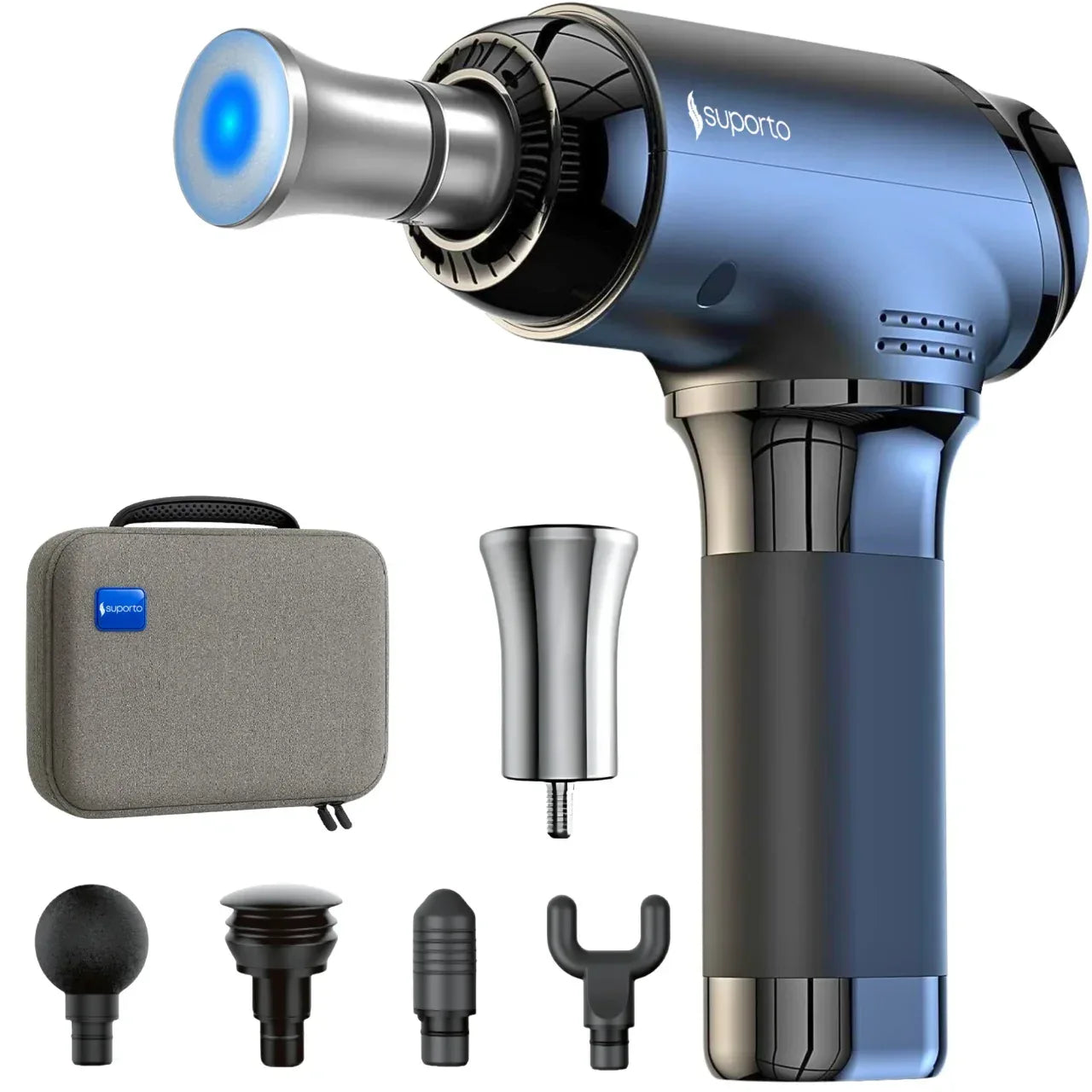 Pistol Masaj Premium Suporto F5 Titan, Massage Gun profesional cu percutii pentru Relaxare și Tonifiere, Ameliorarea Durerilor Musculare, Aparat Fizioterapie, Baterie de 4000 Mah 3h+, Amplitudine 10 mm, Cap special Titan, Geanta Transport, 