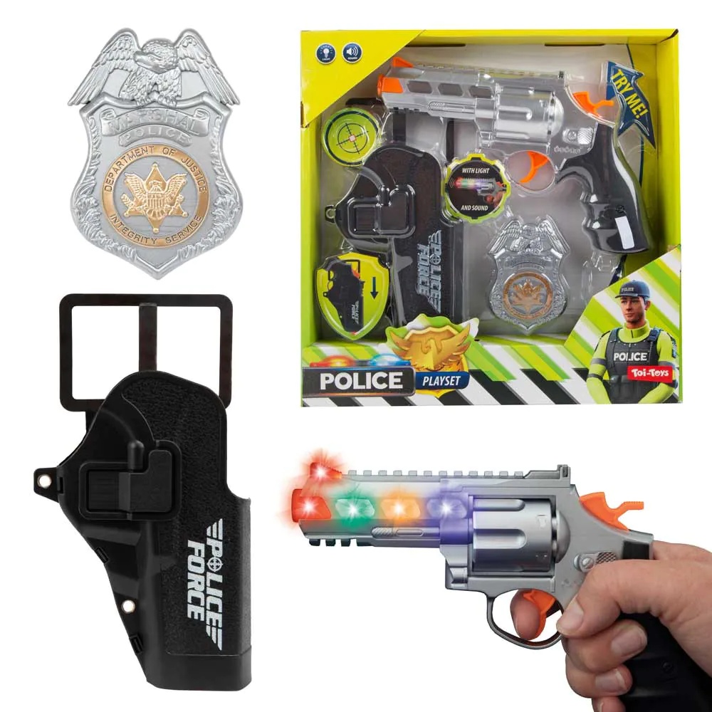 Pistol TToys cu luminite efecte sonore toc si insigna politie pentru copii - poza 2
