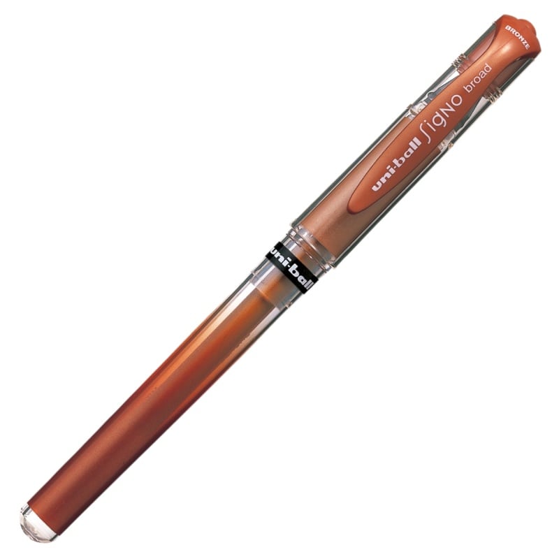 Pix cu gel Uni-ball Signo Broad UM-153, 1.0mm, cu capac, corp in culoarea scrisului, scris bronz