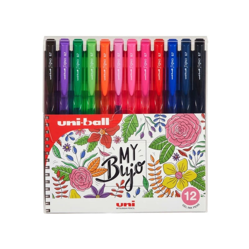 Pix cu gel Uni-ball Signo My Bujo UMN-155N, 0.7mm, cu mecanism, corp in culoarea scrisului, set 12 culori intense
