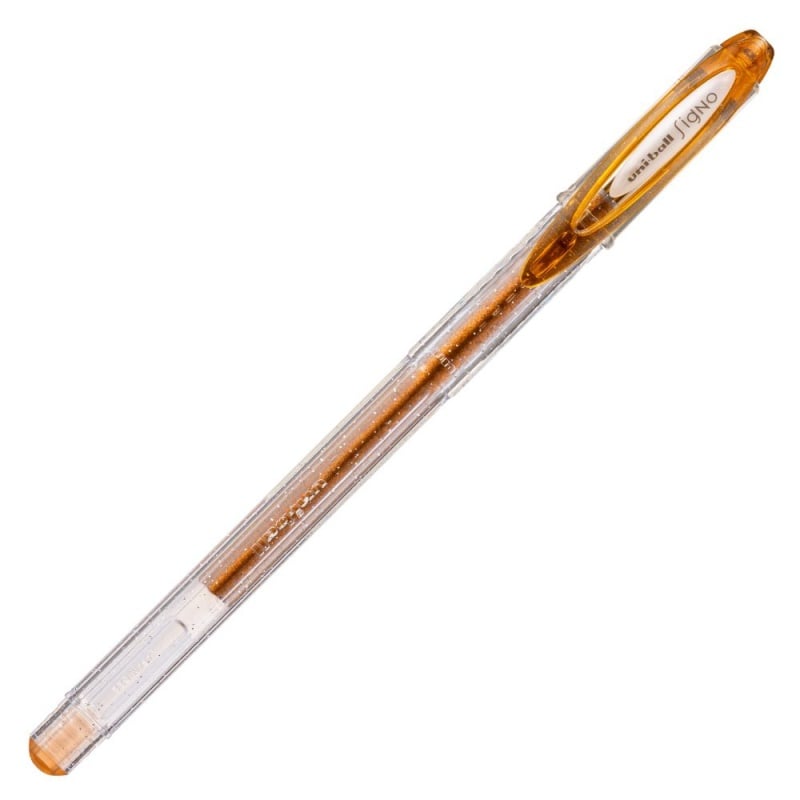 Pix cu gel Uni-ball Sparkling UM-120SP, 0.7mm,cu capac,corp transparent,scris bronz cu sclipici