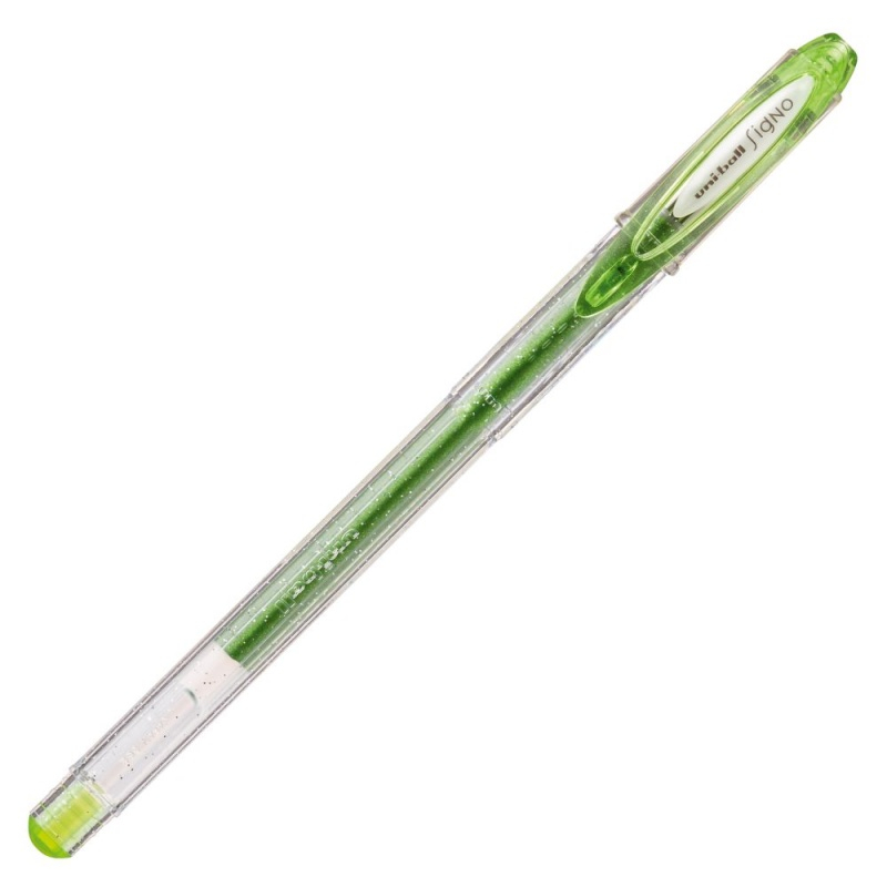 Pix cu gel Uni-ball Sparkling UM-120SP, 0.7mm,cu capac,corp transparent,scris verde marcu sclipici